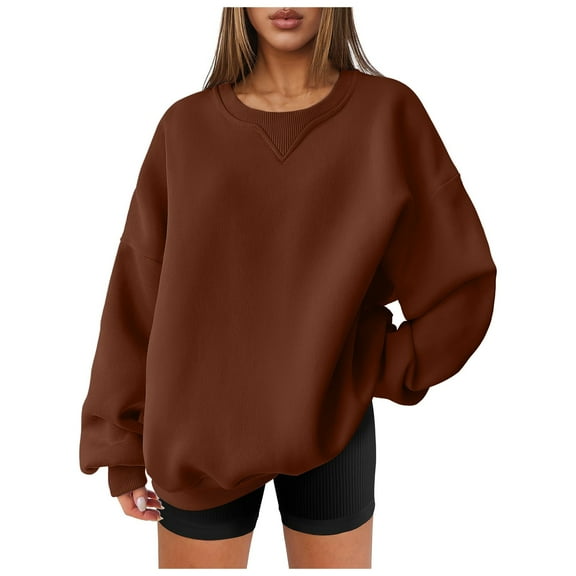 kamemir Sweatshirts for Women Plus Size Womens Oversized Sweatshirts Fleece Crew Neck Pullover Hoodies Casual Comfy 2024 Fall Fashion Teen Girl Outfits(Brown,M)