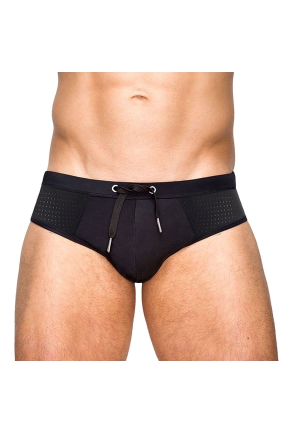 Swim Briefs for Men Male Summer Cool Sports Print Fit Beach Shorts Triangle Fashion Sexy Swimming Trunks(Black,M)