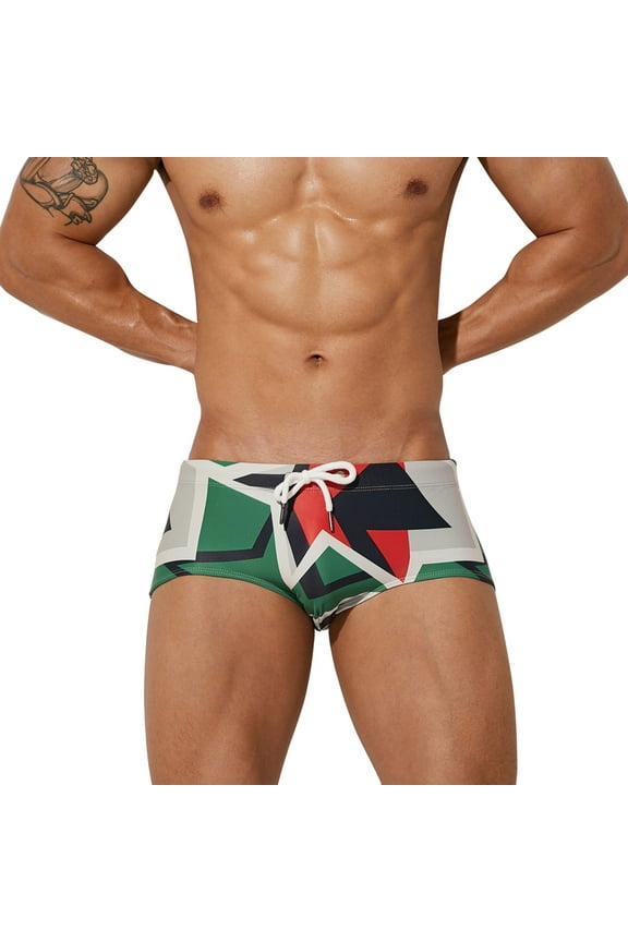 Swim Briefs for Men Mens Sexy Low Waist Lace Triangular Printing Swimming Hot Summer Shorts Swimming Trunks(Green,M)