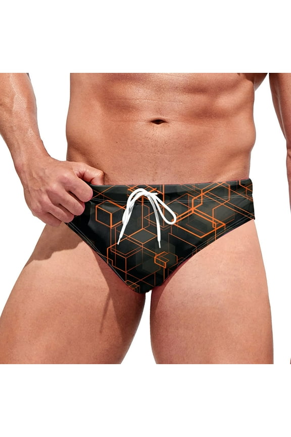 Swim Shorts Men Men's Swim Briefs Swimsuit Athletic Swimwear Bathing Suit Swimming Trunks Z03-Orange,L