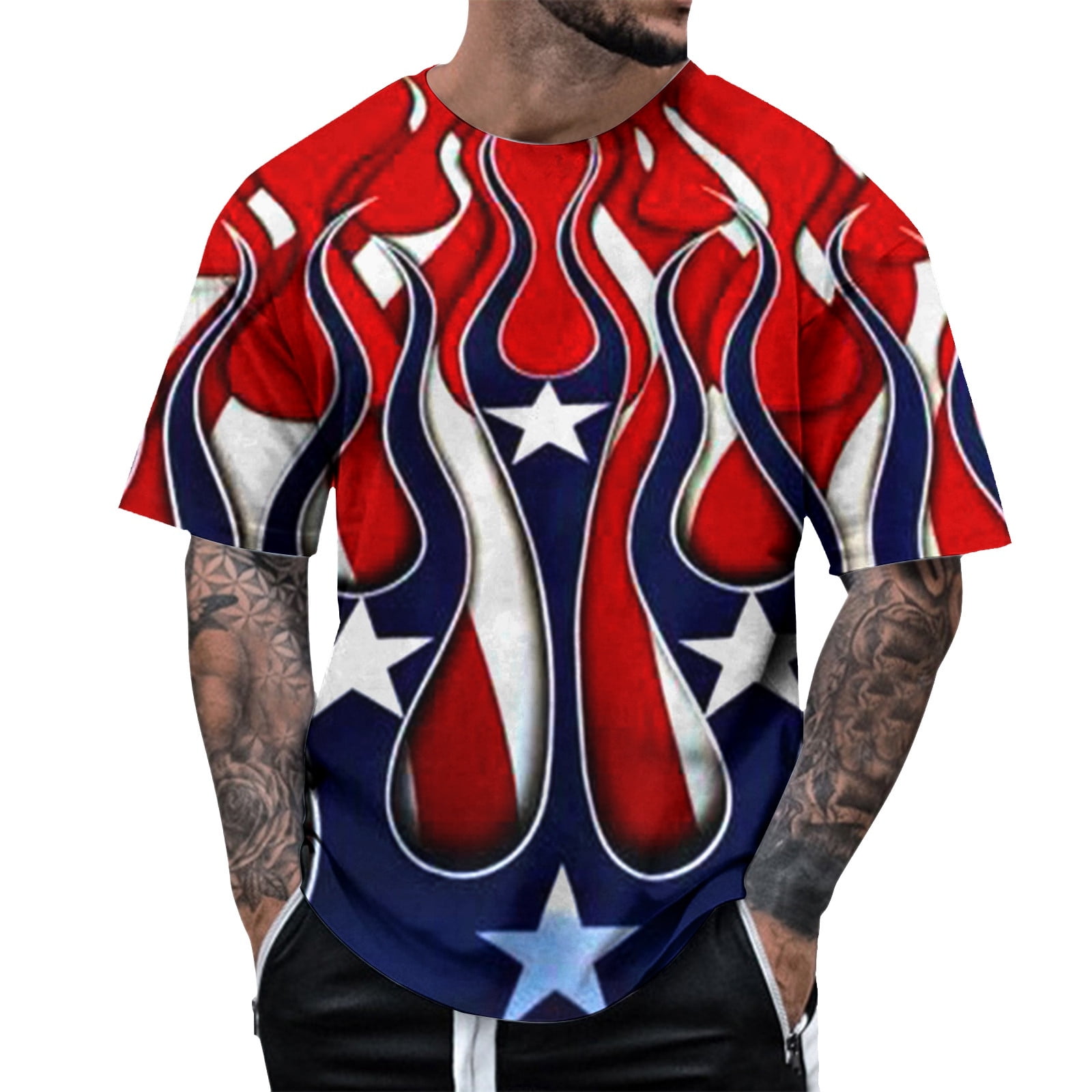kamemir T Shirt Independence 4th of July Shirts for Men Patriotic Red White and Blue Graphic
