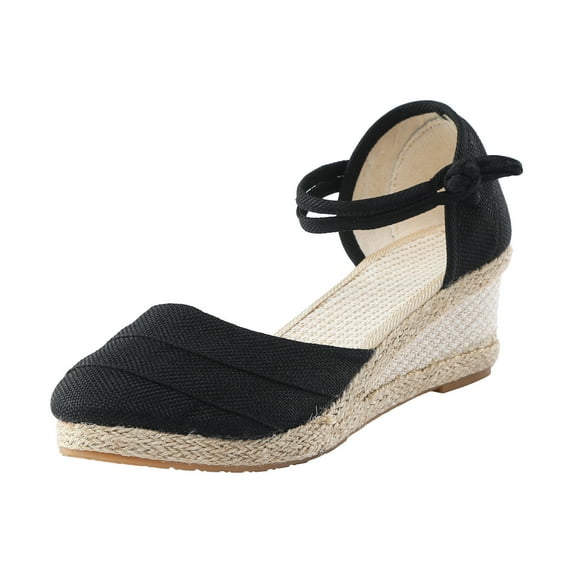 kamemir T Strap Sandals for Women Jewelry Versatile Braided Buckle Breathable Wedge Sandals Womens Rose Sandals(Black,8)