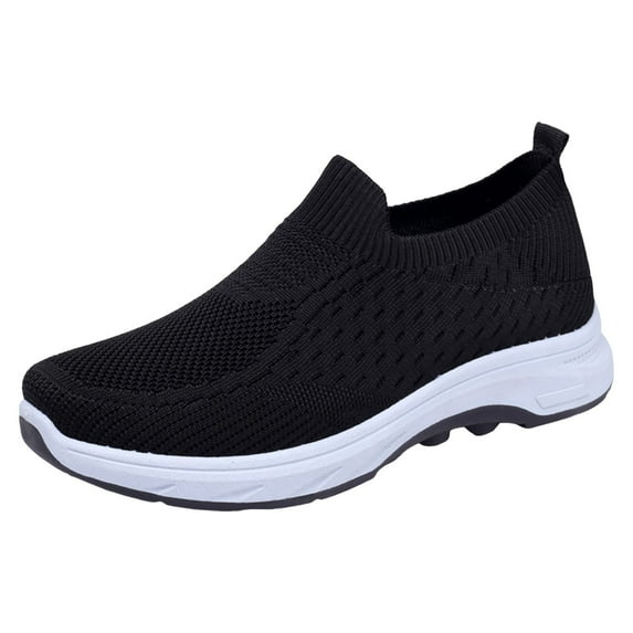 kamemir Tenis Para Mujeres Slip On Breathe Mesh Walking Shoes Women Fashion Sneakers Comfort Wedge Platform Loafers(Black,8.5)