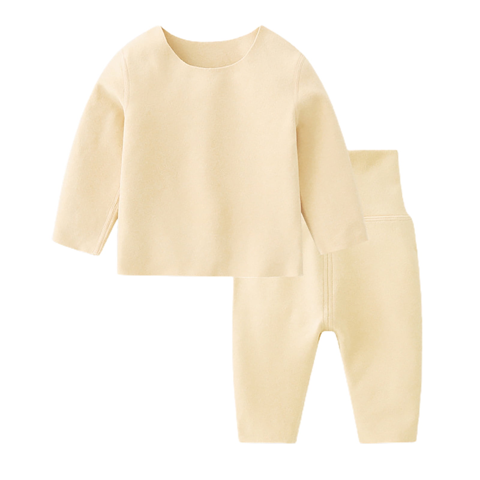 kamemir Toddler Baby Girl Clothes 3 6 9 12 18 24 Months Fall Outfits Solid Long Sleeve Sweatshirt Tops + Pants Set(Beige,12-18 Months)