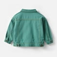 thumbnail image 1 of kamemir Toddler Baby Girls Boys Denim Jacket Long Sleeve Button Jeans Coat Ripped Hooded Top Fall Cowboy Casual Outwear Clothes(Green,120), 1 of 6