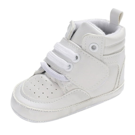 kamemir Toddler Boys Girls High Tops Ankle Sneakers, Soft Anti-Slip Sole PU Leather Moccasins - Prewalker First Walking Crib Shoes(White,4)