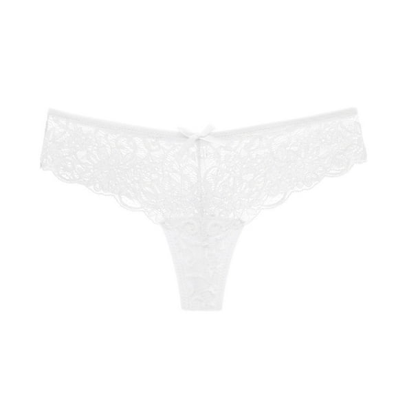 kamemir Underwear for Women Junior’s All Over Lace and Mesh Thong Underwear (White,XL)