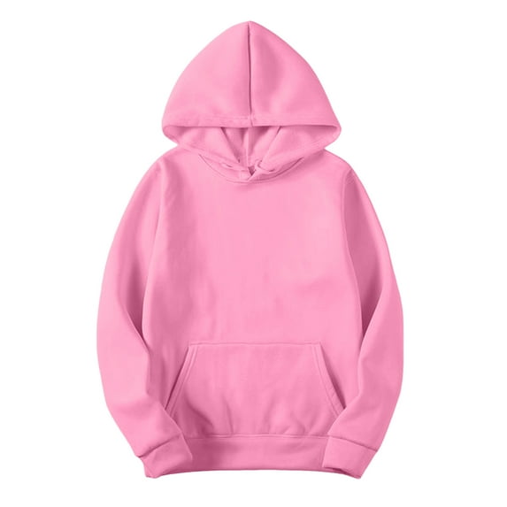 kamemir Unisex Mens Long Sleeves Drawstring Plain Hooded Sweatshirt Pullover Solid Hoodie Top(Pink,3XL)