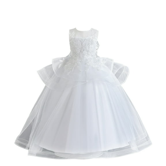 kamemir Vintage Off The Shoulder Flower Girl Dress Lace Little/Big Girls Wedding Holiday(V-White,13-14 Years)