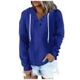 thumbnail image 1 of kamemir Waffle Cable Knit Hoodie Sweaters Loose Fit Buttons Plain Pullover Hooded Sweatshirts Plus Size Tops(Blue,XL), 1 of 5