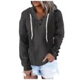 thumbnail image 1 of kamemir Waffle Cable Knit Hoodie Sweaters Loose Fit Buttons Plain Pullover Hooded Sweatshirts Plus Size Tops(Grey,S), 1 of 5