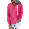thumbnail image 1 of kamemir Waffle Cable Knit Hoodie Sweaters Loose Fit Buttons Plain Pullover Hooded Sweatshirts Plus Size Tops(Hot Pink,S), 1 of 5