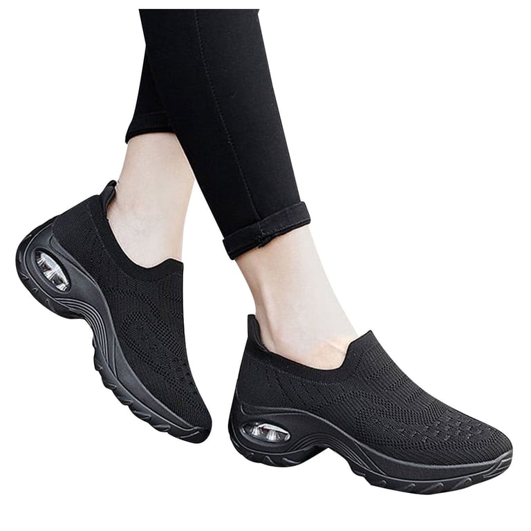 newParis sock shoes air cushion sole black and whi Amazon.com | DOUSSPRT Womens Walking Sneakers Slip on Sock  main image 4