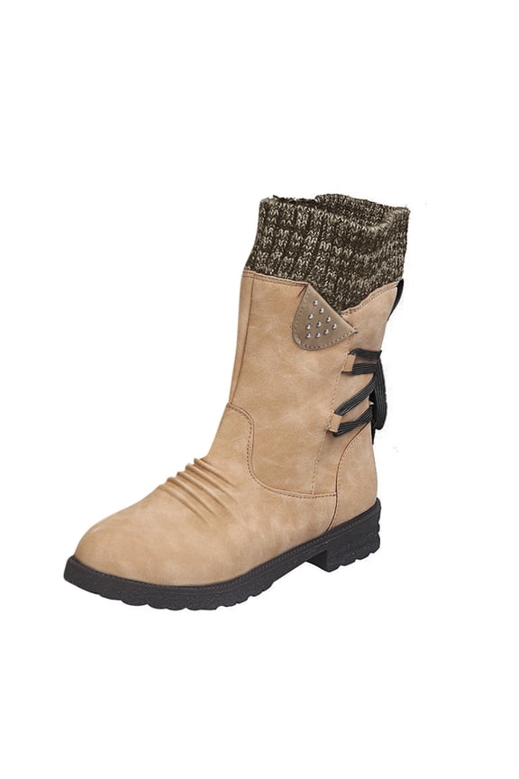 Warm Booties for Women Womens Snow Boots Mid Calf Waterproof Winter Shoes(Khaki,7)