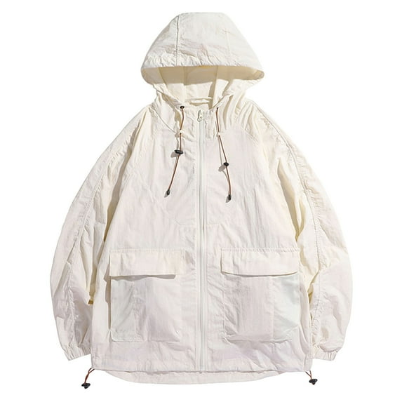 kamemir Wind Breaker Jackets Mens Men's Lightweight Bomber Jacket Casual Windbreaker Flight Coat Zip Up Textured Jacket with Pocket(White,3XL)