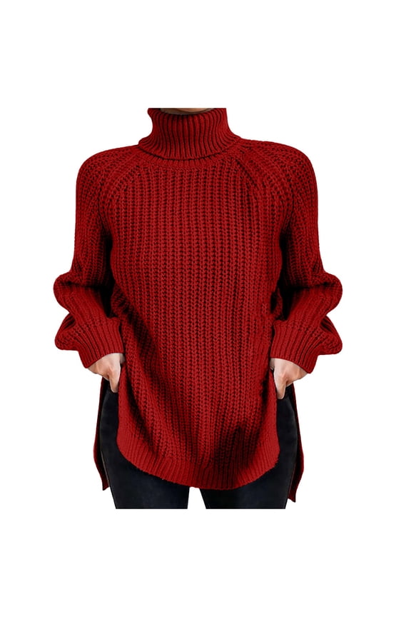Winter Sweaters for Women Women's Casual Striped Tops Long Sleeve Crew Neck Ribbed Knit T Shirts Comfy Loose Basic Pullover Sweater(Red,XL)