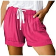 thumbnail image 1 of kamemir Women Comfy Drawstring Casual Elastic Waist Pocketed Shorts(Hot Pink,XL), 1 of 4