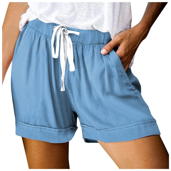 kamemir Women Comfy Drawstring Casual Elastic Waist Pocketed Shorts(Sky Blue,XXL)