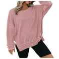 thumbnail image 1 of kamemir Women'S Fashion Hoodies & Sweatshirts Womens Oversized Waffle Knit Crewneck Sweatshirts Long Sleeve Side Slits Casual Pullover Sweatshirt Tops(Light Pink,XXL), 1 of 6