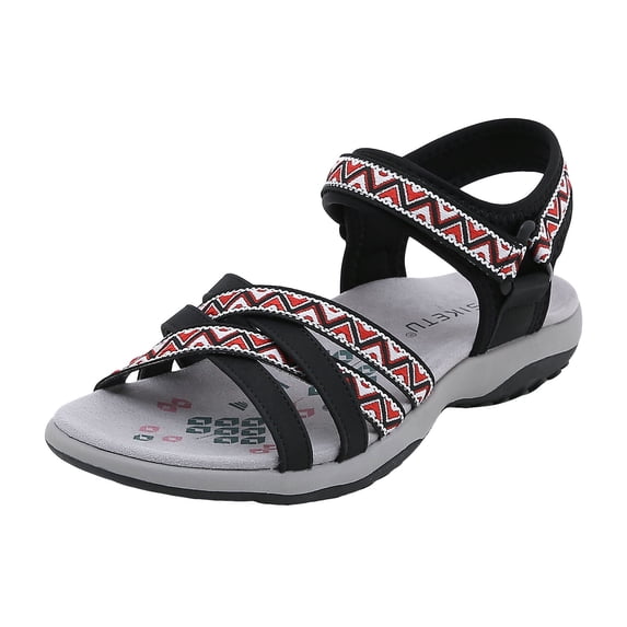 kamemir Women Sandals Women's Open Toe Ankle Strap Casual Flatform Platform Wedges Sandals(Black,7.5)