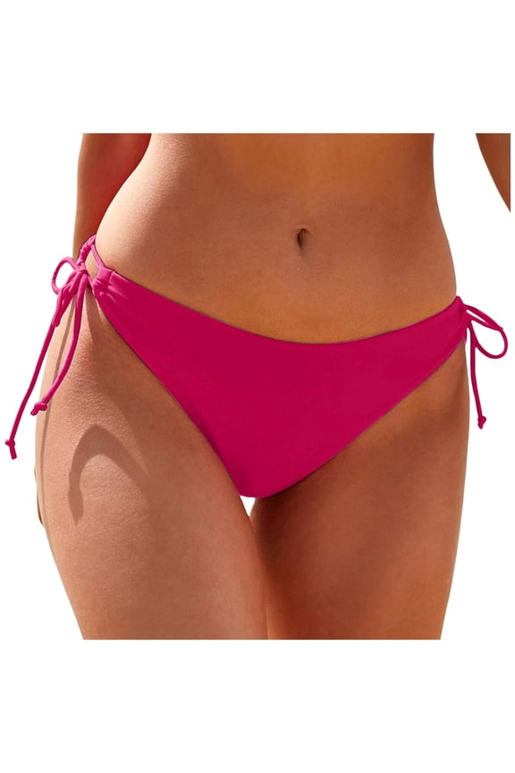 Women String Tie Side Bikini Bottoms Full Coverage Swimsuit Bottom Low Waist Low Rise Bathing Suit(Hot Pink,S)