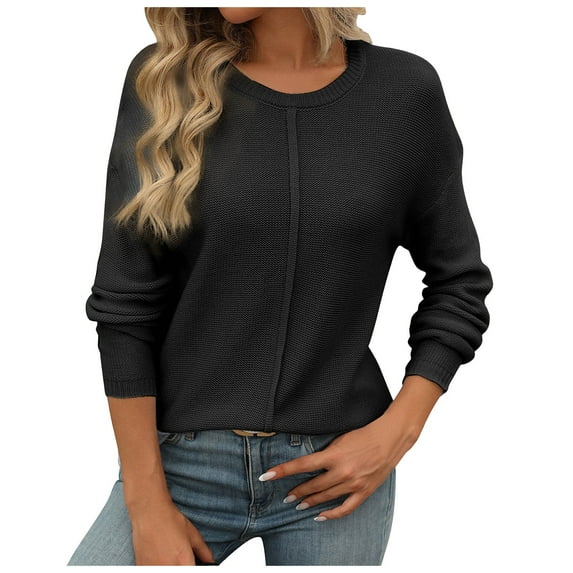 kamemir Women Sweaters Long Sleeve Sweaters for Women Fashion V Neck Waffle Knit Sweater Tops Fall 2025 Outfits Loose Jumper Pullover(Black,L)