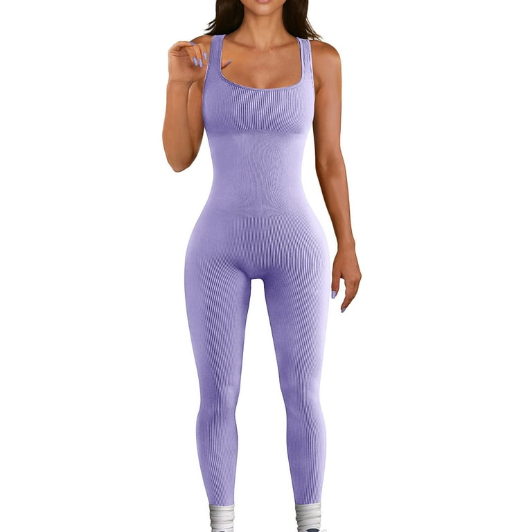 Yami_rosé kamemir Women Workout Seamless Jumpsuit Yoga Ribbed Bodycon One