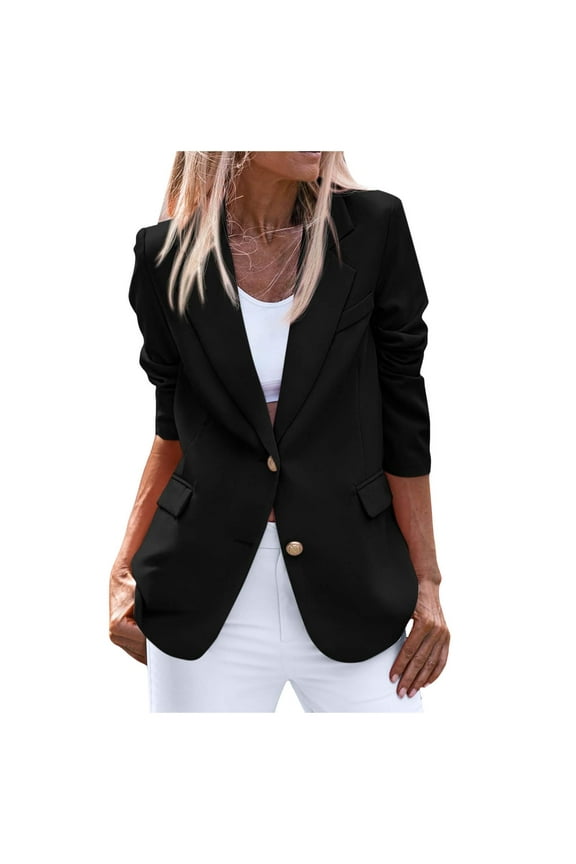 Women's 2024 Fall Business Casual Blazers Long Sleeve Notch Lapel Trendy Work Office Blazer Jackets Outerwear(Black,XXL)