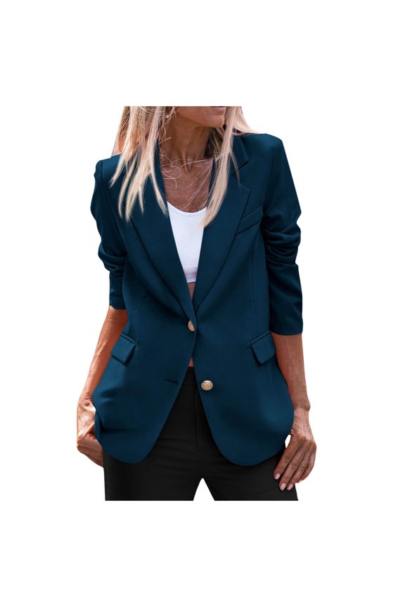 Women's 2024 Fall Business Casual Blazers Long Sleeve Notch Lapel Trendy Work Office Blazer Jackets Outerwear(Dark Blue,L)