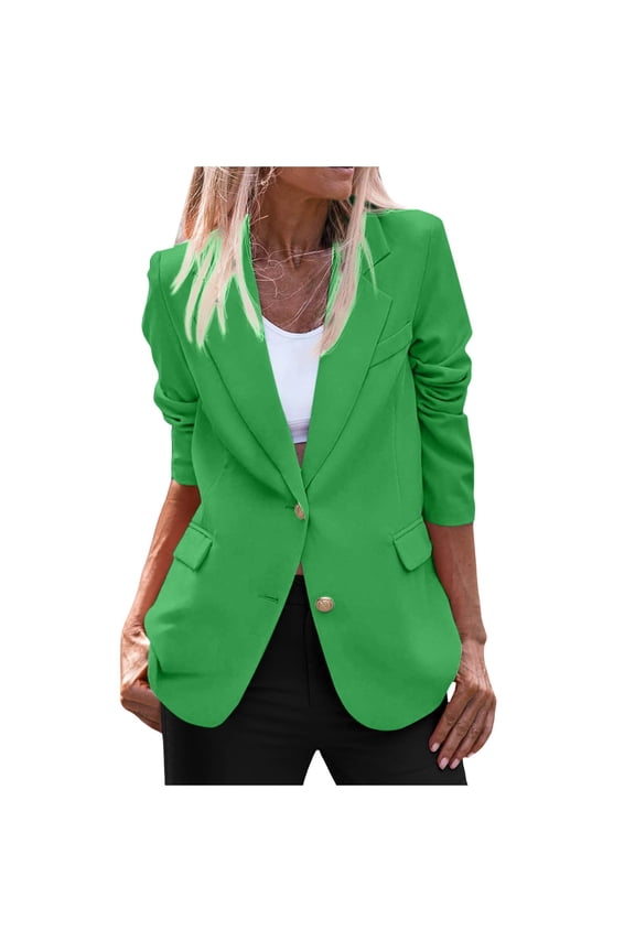 Women's 2024 Fall Business Casual Blazers Long Sleeve Notch Lapel Trendy Work Office Blazer Jackets Outerwear(Green,L)