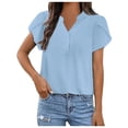 thumbnail image 1 of kamemir Women's Dressy Casual Tops Business Work Blouses White Button Down Shirts Cap Sleeve V Neck Tshirt(BU2,L), 1 of 5