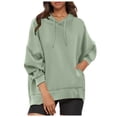 thumbnail image 1 of kamemir Women's Fashion Hoodies & Sweatshirts Women's Oversized Sweatshirt Crew Neck Long Sleeve Casual Slit Pullover Top Fall 2025 Teen Girl Preppy Clothes(Green,L), 1 of 6