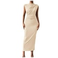 thumbnail image 1 of kamemir Women's Ruched Bodycon Dress Summer Casual Sleeveless Back Slit Elegant Club Evening Party Maxi Dresses(Beige,L), 1 of 6