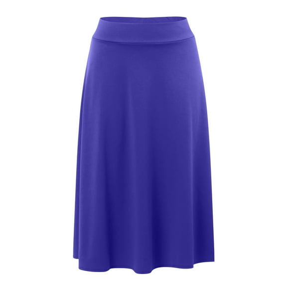 kamemir Women's Solid Ombre Lightweight Flare Midi Pull On Closure Skirt S-XXL Plus Size(BU1,XXL)
