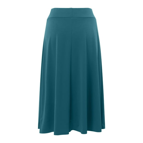 kamemir Women's Solid Ombre Lightweight Flare Midi Pull On Closure Skirt S-XXL Plus Size(BU2,M)