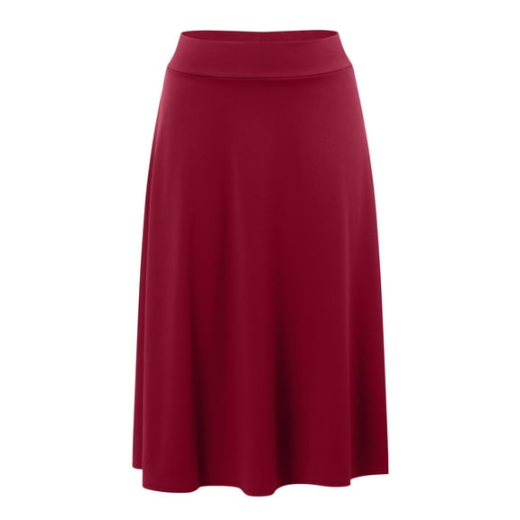 kamemir Women's Solid Ombre Lightweight Flare Midi Pull On Closure Skirt S-XXL Plus Size(Red,M)