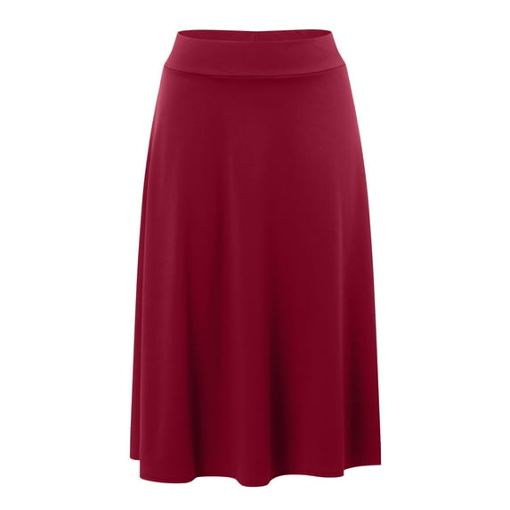 kamemir Women's Solid Ombre Lightweight Flare Midi Pull On Closure Skirt S-XXL Plus Size(Red,S)