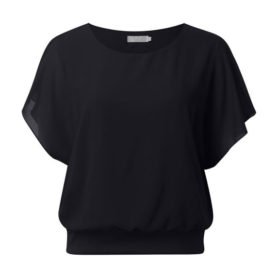 kamemir Women's Summer Loose Casual Short Sleeve Chiffon Top T-Shirt Blouse(Black,L)