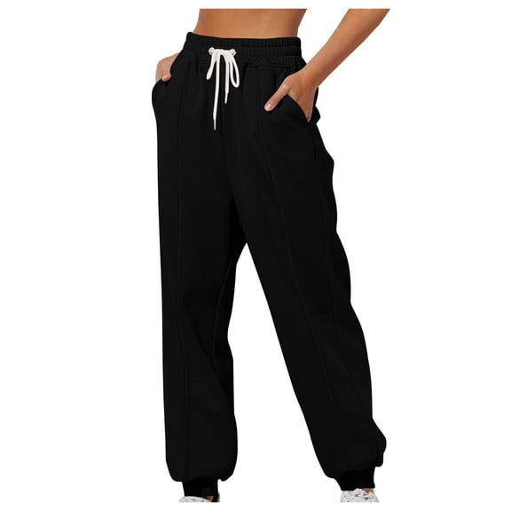 kamemir Women's Super Soft Casual Cargo Jogger Pants(Black,L)