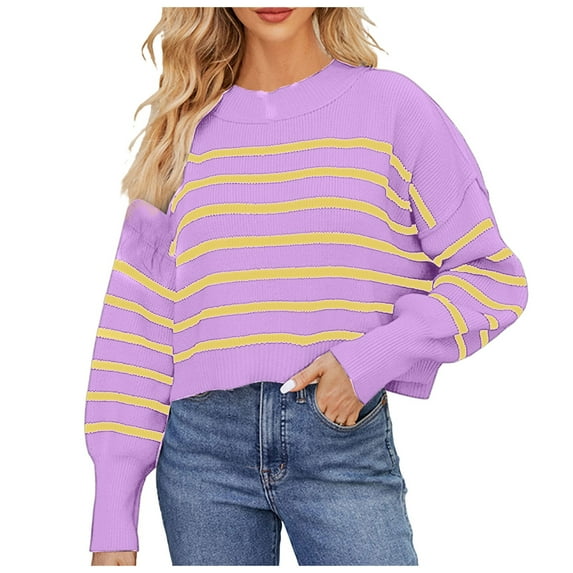 kamemir Women's Sweater Womens Sweaters 2024 Long Sleeve Crew Neck Lightweight Pullover Knitted Fall Fashion Tops(Purple,S)