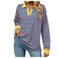 thumbnail image 1 of kamemir Women's Sweatshirts Womens Oversized Sweatshirt 2024 Casual Crewneck Long Sleeve Colorblock Striped Pullover Tunic Tops Outfits(Purple,M), 1 of 5