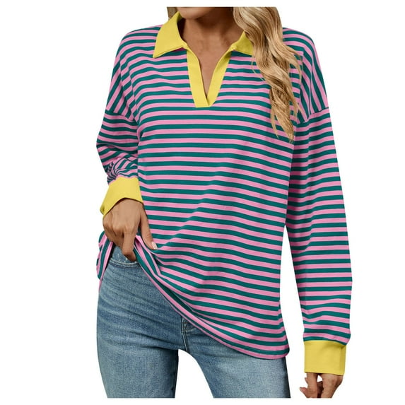 kamemir Women's Sweatshirts Womens Oversized Sweatshirt 2024 Casual Crewneck Long Sleeve Colorblock Striped Pullover Tunic Tops Outfits(Purple,M)