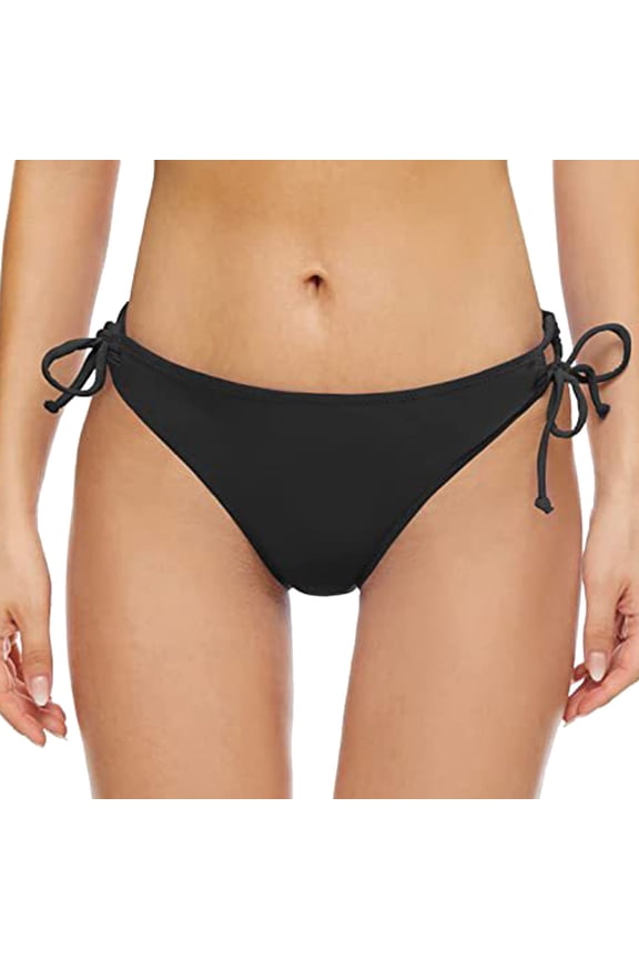 Women's Tie Side Bikini Bottoms Mid Rise String Bathing Suits Bottom(Black,XL)