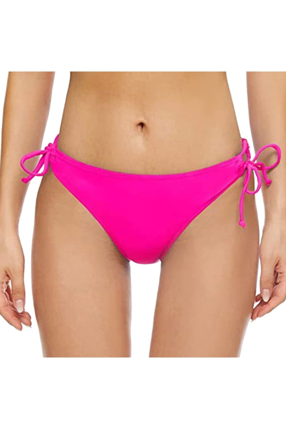 Women's Tie Side Bikini Bottoms Mid Rise String Bathing Suits Bottom(Hot Pink,M)