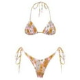 thumbnail image 1 of kamemir Women's Triangle Bikini Set String Swimsuit Print Tie Smocked Ruched Two Piece Bathing Suit(E,M), 1 of 2
