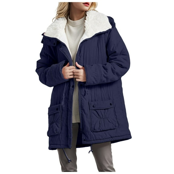 kamemir Women's Winter Mid Length Thick Warm Lamb Wool Lined Jacket Coat(Navy,XXL)
