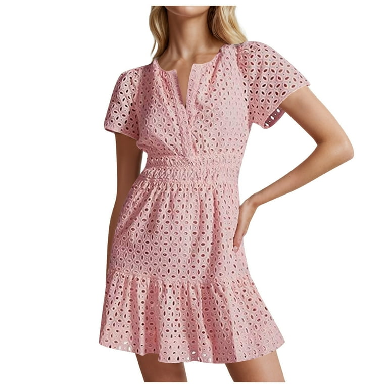 Casual Solid Lace Hollowed Out O Neck A Line Dresses Casual Solid Lace Hollowed Out O Neck A Line Dresses
