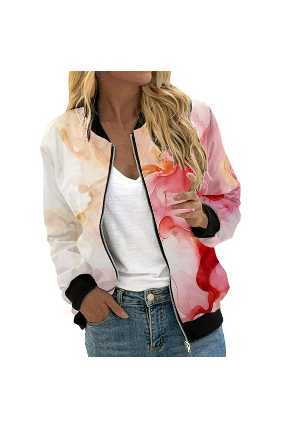 Womens Bomber Jacket Spring Casual Jackets Lightweight Zip Up Jacket Coat Windbreaker Outwear(Red,S)