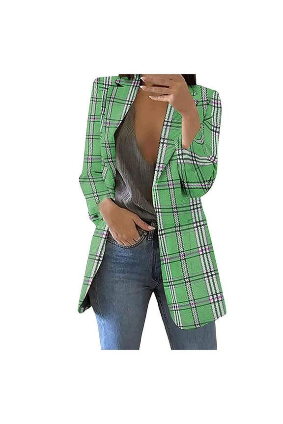 Womens Cardigan Blazers Jackets Long Sleeve Slim Plaid Jacket Casual Lightweight Comfy Coat with Pockets Plus Size Business Work Office Blazer Outwaear Blouse(Green,XXL)