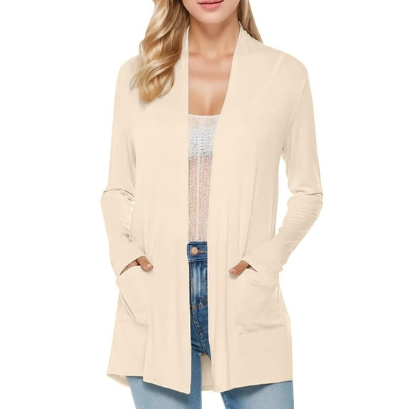 kamemir Womens Cardigans Lightweight Women's 2025 Lightweight Down Long Sleeve Casual Crew Neck Soft Knit Fall Cardigan Sweater Tops(Beige,L)